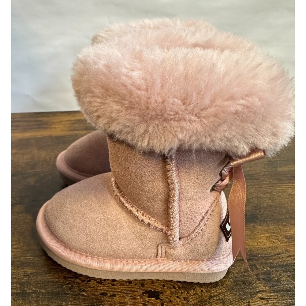 Lamo Youth Rose Pink Suede Faux Fur Bow Winter Boots Splash Secure Size 6C NEW - Picture 3 of 10